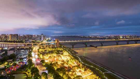 九江长江大桥琵琶亭夜景延时