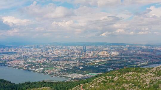 昆明西山公园凌虚阁航拍昆明市城市全景