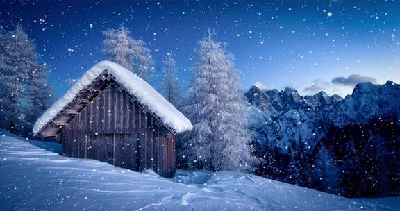 冬天屋外下雪场景