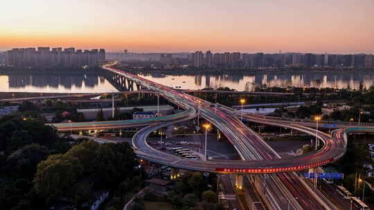 湖南长沙湘府路大桥日转夜延时摄影