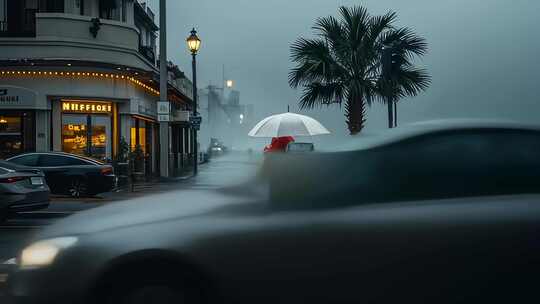 立秋雨天行人撑伞过马路城市街拍视频