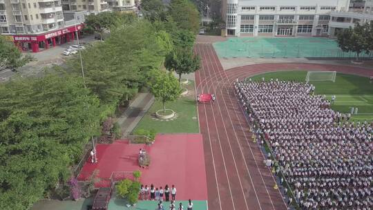 4K 小学升旗全过程航拍