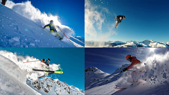 滑雪竞技自由滑雪比赛滑雪场滑雪慢镜头运动