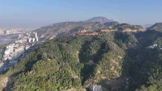 甘肃兰州黄河第一楼地标建筑航拍