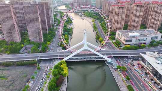 天津之眼摩天轮航拍海河子牙河红桥区城市地