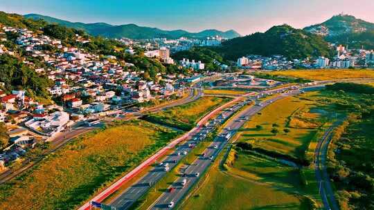 巴西地标建筑城市道路车流与周边景观航拍