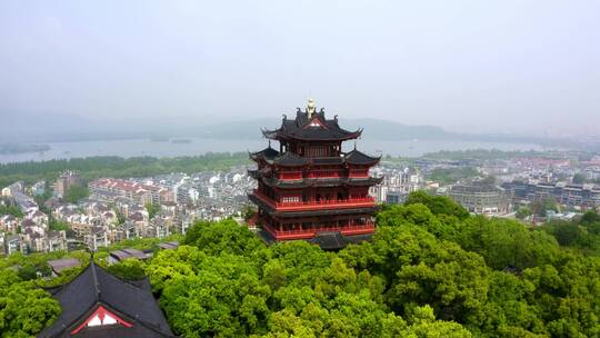 杭州西湖十景吴山天风城隍阁楼航拍