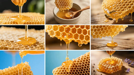 蜂蜜蜂巢微距特写慢镜 天然蜂蜜与蜜蜂采蜜