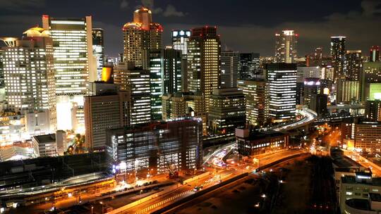 日本大阪梅田高楼都市天际线航拍