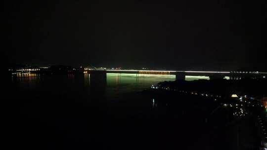 湖北三峡大坝夜景航拍