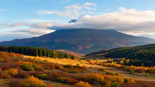 秋日山林与远山风景