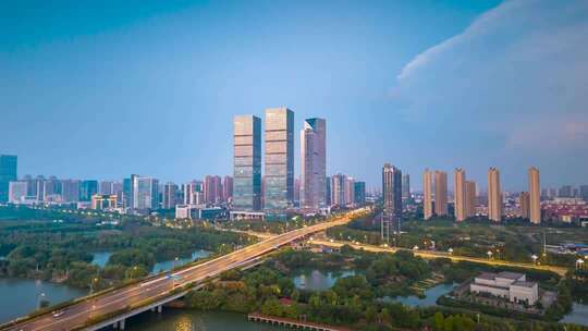 江西南昌艾溪湖大桥商务区CBD城市延时