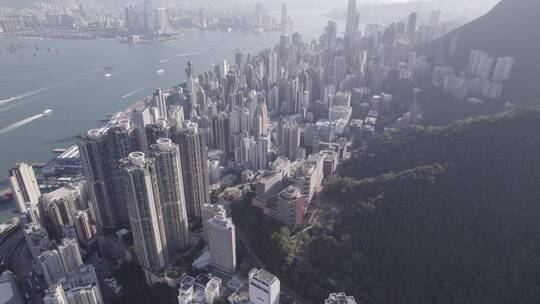 航拍香港早晨CBD发达现代商务建筑道路交通