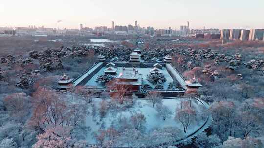 4K高清雾凇冰雪寒冷沈阳北陵公园雪景