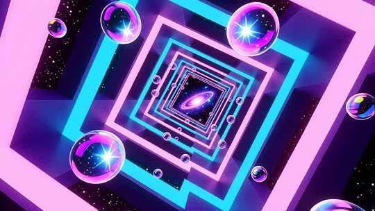 几何建筑空间抽象艺术浪漫梦幻霓虹隧道4K