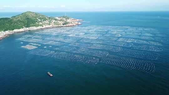 浙江舟山枸杞岛海上牧场风光航拍
