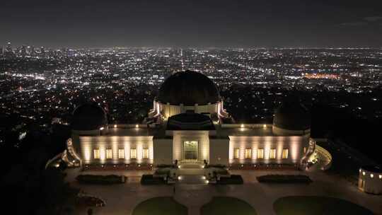 城市航拍加州洛杉矶格里菲斯天文台夜景灯光
