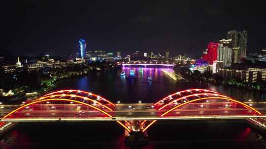 广西柳州柳江夜景文惠桥夜景灯光航拍