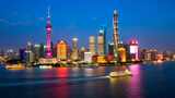 上海陆家嘴黄浦江畔夜景高清在线视频素材下载