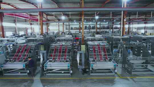 航拍工厂车间机械印刷设备