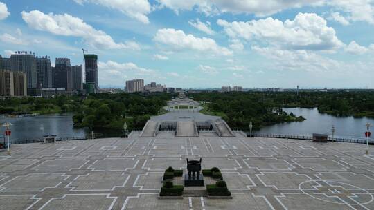 航拍江西抚州名人雕塑园4A景区