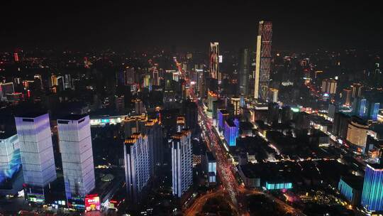 长沙城市夜景航拍湘江风光万达广场灯光秀