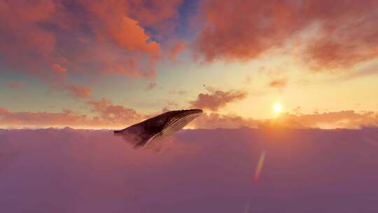 大气震撼鲸鱼云层飞过