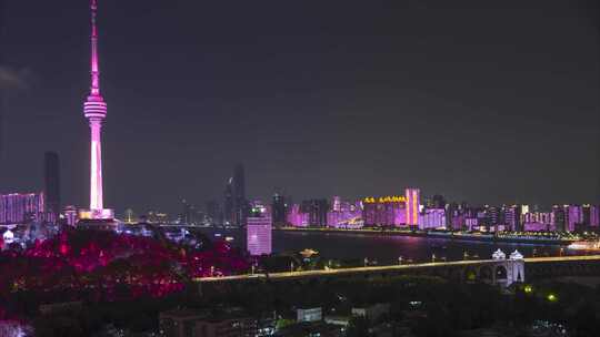 中国武汉两江四岸城市地标夜景风光