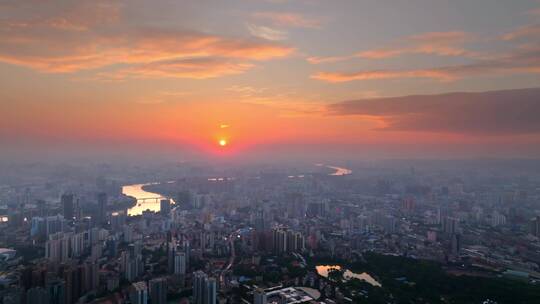 广西南宁城市夕阳航拍