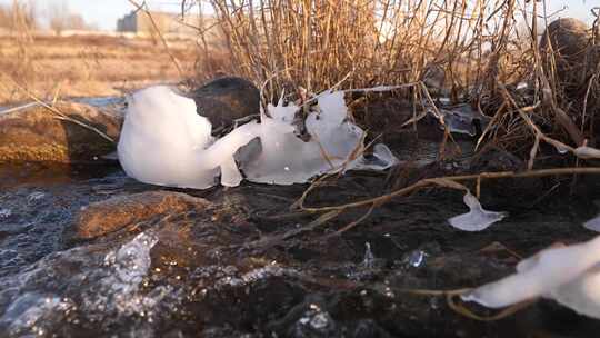 冰融 冬天 初春 水面 河流 溪流 冰雪融化