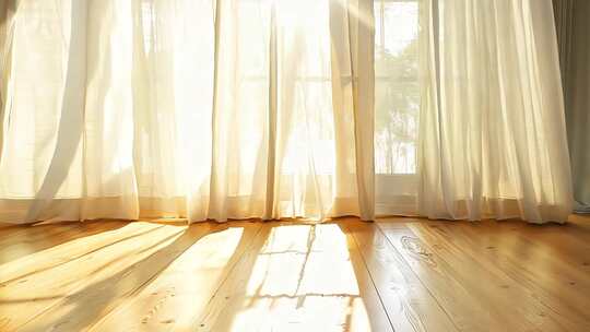 随风摆动的窗帘