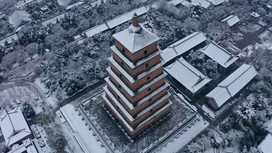 西安大雁塔下雪天