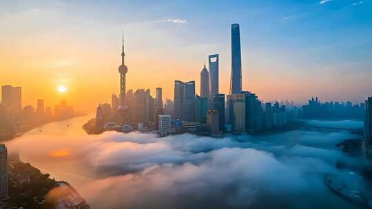 上海城市日出云海景观