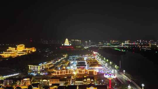 陕西宝鸡陈仓老街中华石鼓园夜景灯光航拍