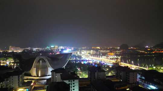 广西桂林城市夜景灯光交通航拍