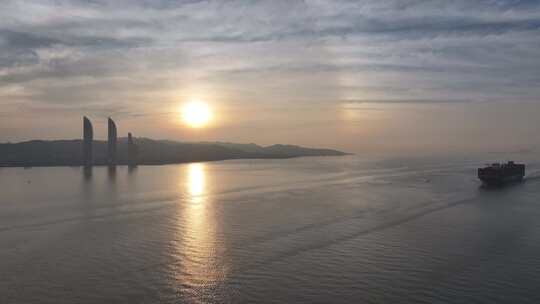 厦门世茂海峡大厦厦门双子塔日出航拍