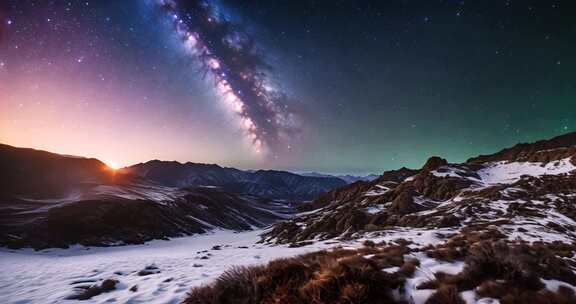 雪山星空日出自然景观