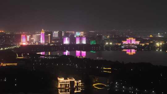 安庆安庆市菱湖风景区夜景航拍