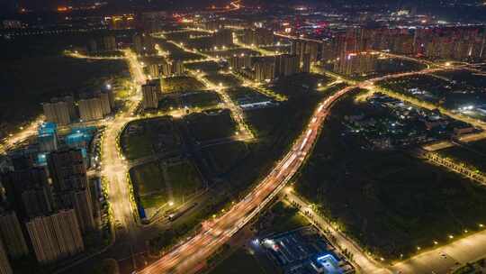 城市立交桥夜景航拍延时