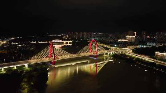 漳州芝山大桥夜景航拍九龙江西溪桥梁大桥