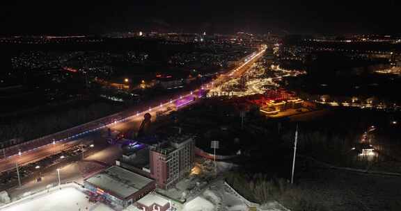 夜间滑雪场航拍全景