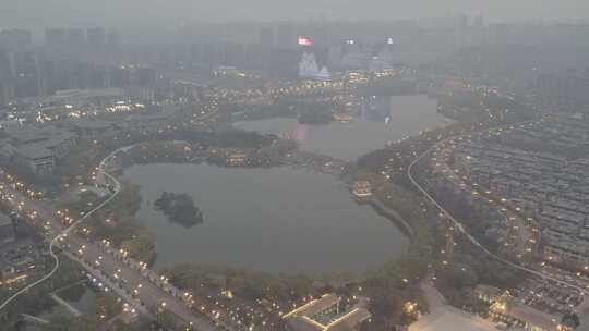 陕西西安航拍美景曲江池夜景唯美大气湖风景视频素材模板下载