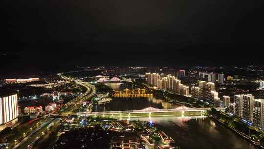 漳州夜景航拍城市河流建筑风光九龙江夜景