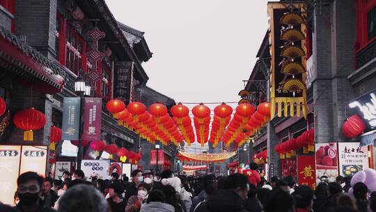 传统节日元宵节红灯笼天津古文化街庙会人群视频素材模板下载