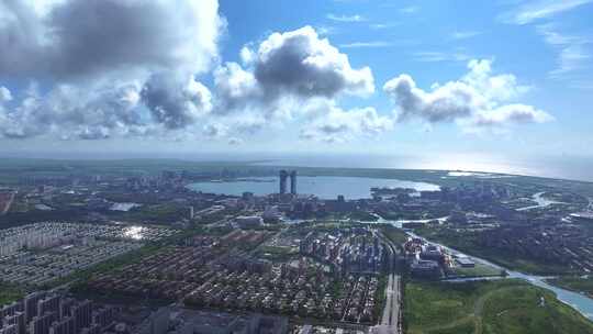 航拍上海临港新片区  滴水湖全景