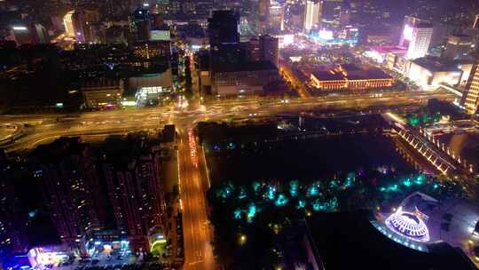 杭州西湖文化广场中山北路夜景车流延时