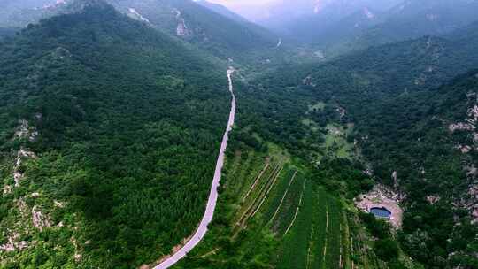 航拍森林青山盘山路