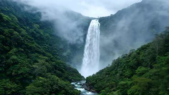 石牛山瀑布 云海 森林云大山风景