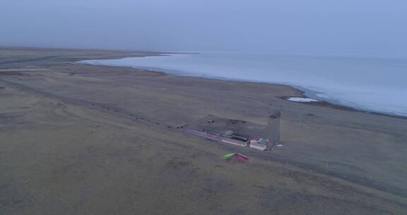 旅游景区 航拍青海湖动物保护站 远景