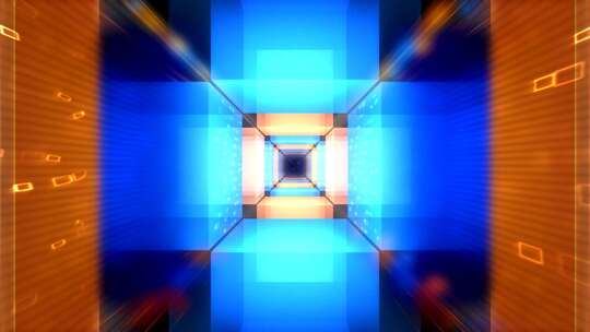 生动的蓝橙方块隧道循环背景
